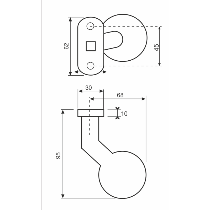 GAŁKA ODGIĘTA OBROTOWA P-POŻ. 262 OV CZARNA