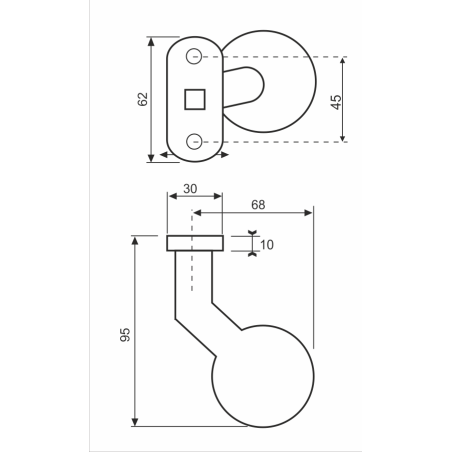 GAŁKA ODGIĘTA OBROTOWA P-POŻ. 262 OV CZARNA