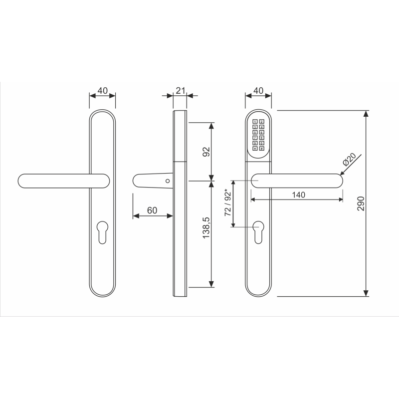 KLAMKA ELEKTRONICZNA WFE L701 Z KLAWIATURĄ, 92mm INOX
