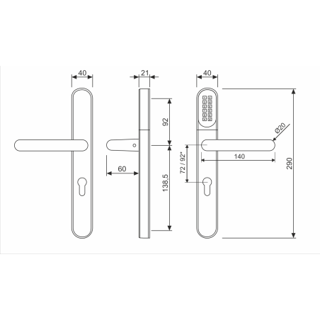 KLAMKA ELEKTRONICZNA WFE L701 Z KLAWIATURĄ, 72mm INOX